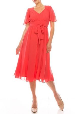 Maison Tara Coral A-Line Dress with Flutter Sleeves