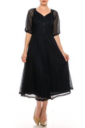 Maison Tara Eyelet 3/4 Sleeve Dress