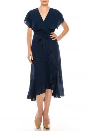 Maison Tara Ruffle Ilusion Wrap Dress