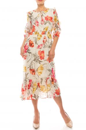 Maison Tara Floral Chiffon A-Line Dress