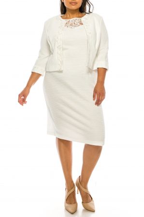 Maya Brooke Pintucked 2 Piece Dress Suit with Sequin Embroidered Tulle Trims