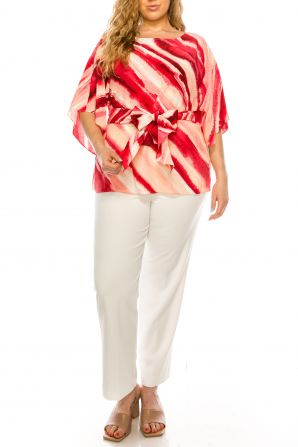 Maya Brooke Fuchsia White 2 Piece 3/4 Sleeve Pant Set