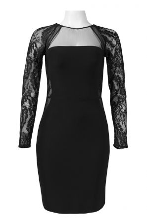 Mignon Floral Lace Long Sleeve Mesh Neckline Jersey Bodycon Dress