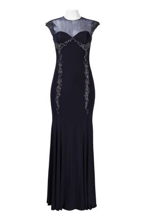 Mignon Illusion Sweetheart Neckline Embellished Detail Jersey Long Dress