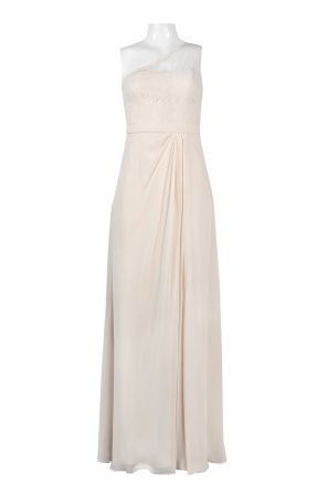 One Shoulder Illusion Embroidered Gathered Side Solid Chiffon Dress