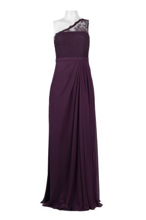 One Shoulder Illusion Embroidered Gathered Side Solid Chiffon Dress
