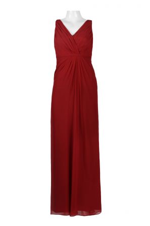 V-Neck Pleated Ruched Sleeveless Zipper Back Solid  Chiffon Dress