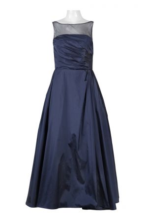 Illusion Boat Neck Cutout Back Ruched Tafetta Dress