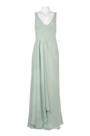 V-Neck Sleeveless Zipper Back Ruched Solid Chiffon Dress