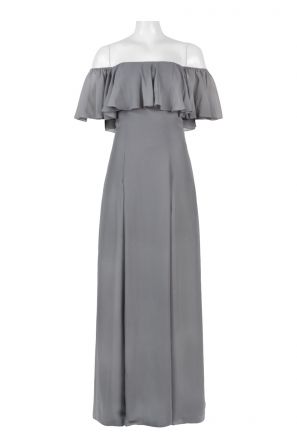 Off Shoulder Cape Sleeve Box Pleat Zipper Back Solid Chiffon Dress