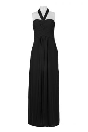 Halter Neck Zipper Back Crossed Front Ruched Solid Chiffon Dress