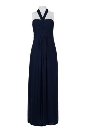 Monique Lhuillier Halter Neck Zipper Back Crossed Front Ruched Solid Chiffon Dress