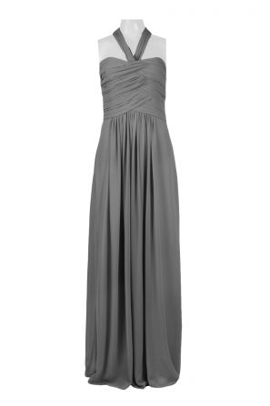 Monique Lhuillier Halter Neck Zipper Back Crossed Front Ruched Solid Chiffon Dress