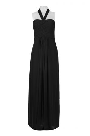 Monique Lhuillier Halter Neck Zipper Back Crossed Front Ruched Solid Chiffon Dress