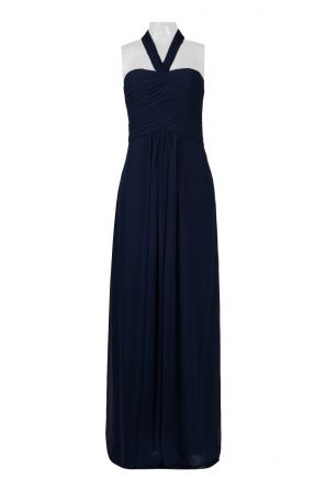 Halter Neck Zipper Back Crossed Front Ruched Solid Chiffon Dress