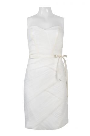 Strapless Sweetheart Pleated Tie Side Solid Mesh Dress