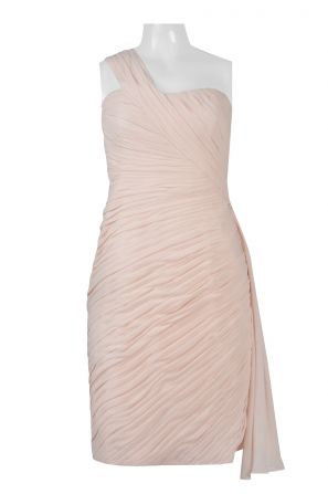 One Shoulder Ruched Pleated Bodycon Solid Chiffon Dress