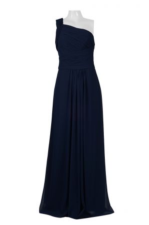 One Shoulder Ruched Pleated Solid Chiffon Dress