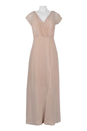 V-Neck Ruched Short Sleeve Zipper Back Flutter Chiffon Dress