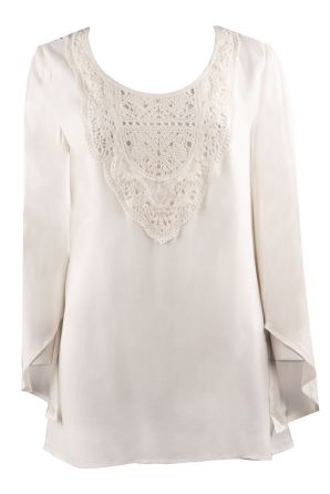 Monoreno Lace Yoke Vented Bell Sleeves Blouse