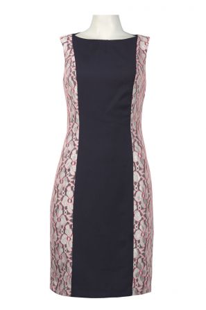 Muse Bateau Neckline Lace Detail Crepe Sheath Dress