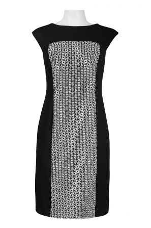 Muse Cap Sleeve Front Pattern Zipper Detail Ponte Knit Dress
