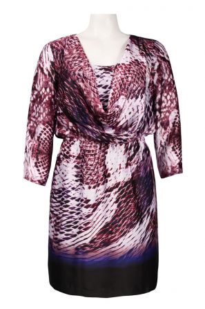 Muse Cowl Neckline Animal Skin Print Satin Chiffon Blouson Dress