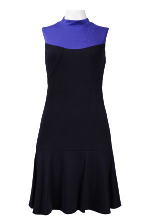 Muse Turtle Neckline Contrast Front Flare Hem Ponte Dress