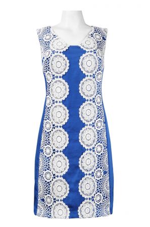 Muse Sleeveless Crochet Front Detail Zip Back Satin Shift Dress
