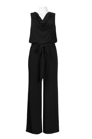 Muse Cowl Neckline Bow Tie Waist Plain Jersey Jumpsuit