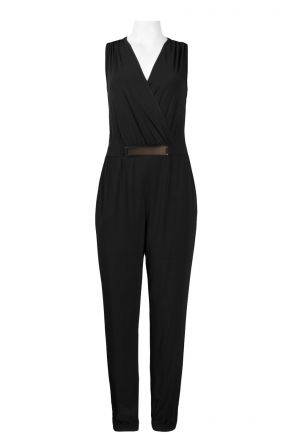 Muse Surplice Neckline Keyhole Back Buckle Waist Detail Jersey Jumpsuit