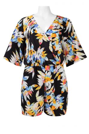Muse Dolman Sleeve Multi Floral Print Chiffon Romper 