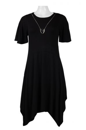 NYCC Crew Neck Short Sleeve Chain Detail Solid Jersey Rayon Dress