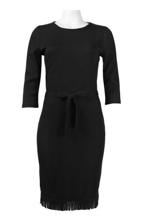 Nina Leonard Crew Neckline Bow Tie Belt Solid Knit Dress