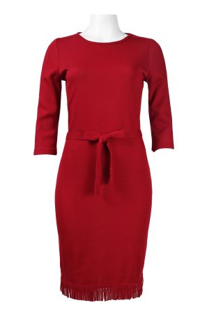 Nina Leonard Crew Neckline Bow Tie Belt Solid Knit Dress