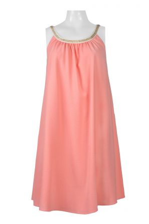 Nina Leonad Chain Neck Sleeveless Ruched Solid Chiffon Shift Dress