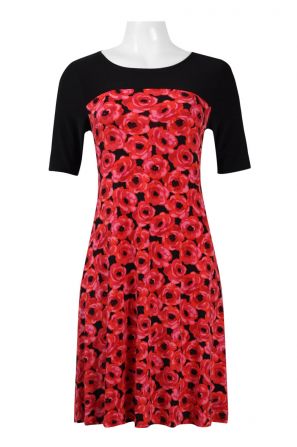 Nina Leonard Boat Neck 3/4 Sleeve Floral Print Jersey Dress