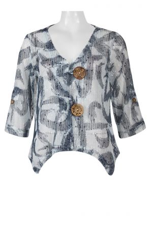 Nina Leonard V-Neck 3/4 Sleeve Embellished Woven Jacket
