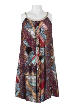 Nina Leonard Scoop Neck Sleeveless Multi Print Shift Rayon Dress