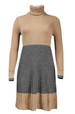 Nina Leonard Turtle Neck Multi Tone Accordion Pleat Detail Knit Dress