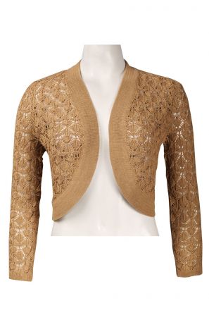 Nina Leonard Long Sleeve Crochet Lace Open Front Bolero Jacket