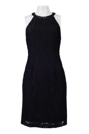 Nine West Embellished Halter Neck Zipper Back Bodycon Floral Lace Dress