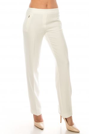 Zac & Rachel Ivory Twill Slim Pant with 2 Front Faux Zipper Pockets