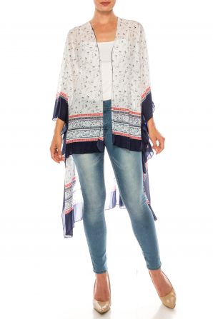 Nygard White Paisley Print 3/4 Sleeve Duster Jacket