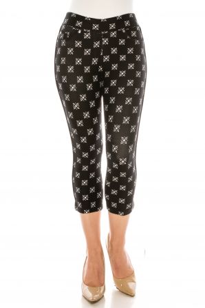 Nygard Black White Printed Capri Legging