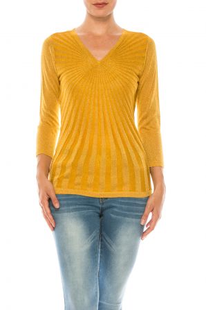 Nygard Golden Rod Metallic Knit 3/4 Sleeve Top