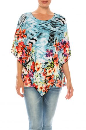 Nygard Multi Print Asymmetrical Cape Top