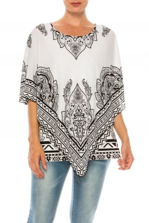 Nygard Multi Print Asymmetrical Cape Top