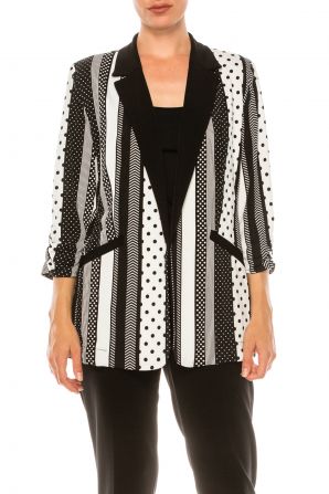 Nygard Black White Multi Print 3/4 Sleeve Blazer