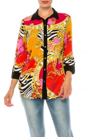 Nygard Multi Print Collared Button Up Top